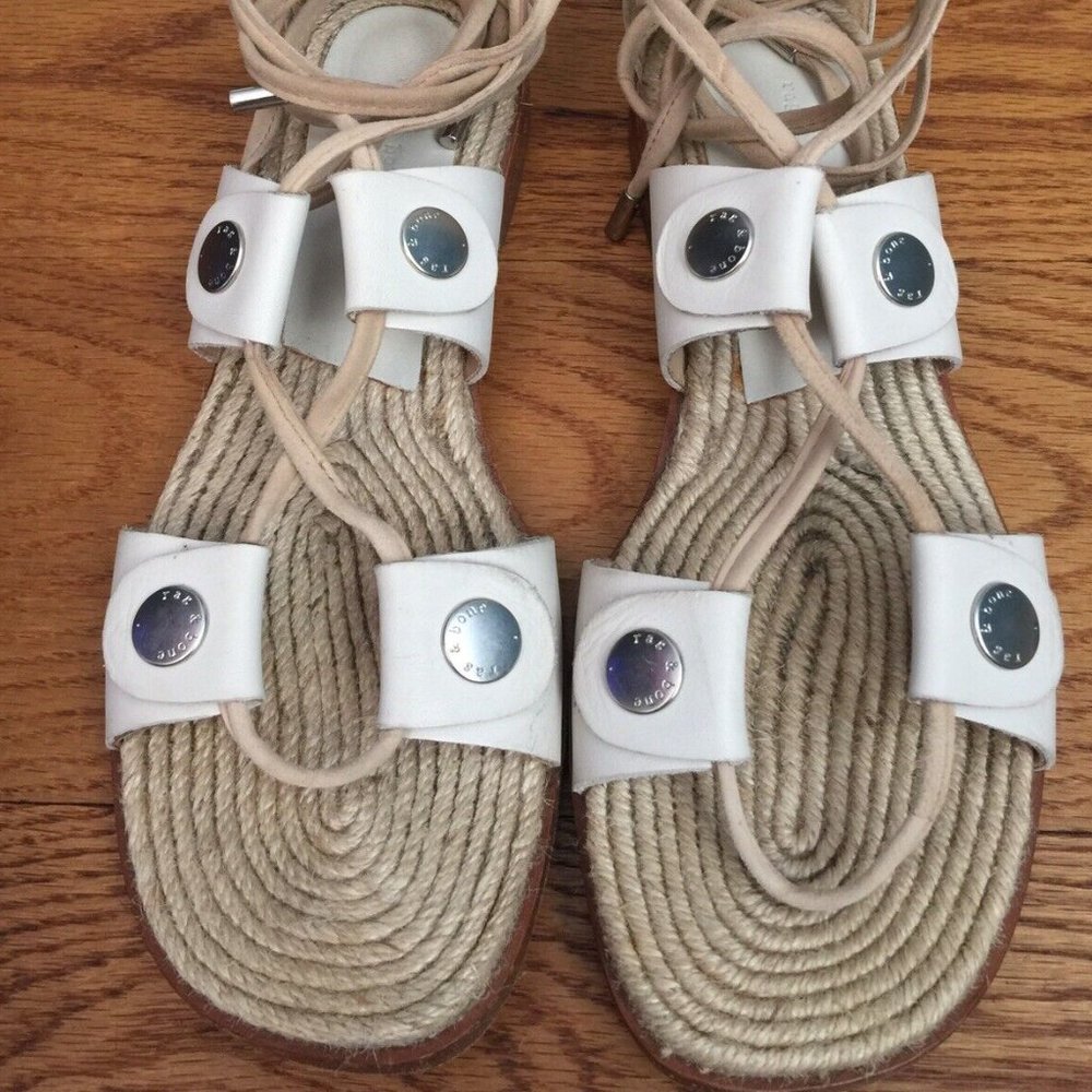 RAG & BONE LEATHER LACE UP GLADIATOR SANDALS WOMENS 36 6 EVELYN IVORY ESPADRILLE